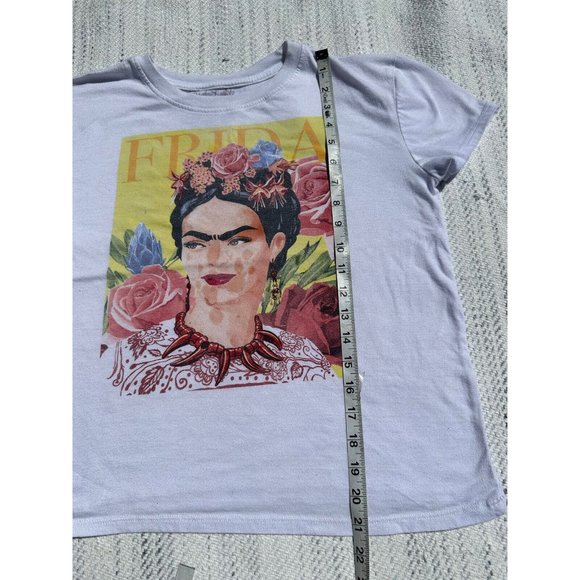 Frida Kahls Shirt Medium White Face  Floral Graphic Spell out Short Sleeve Women - Picture 7 of 8